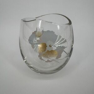 Rosenthal Glass Studio Line Pan Tao Vase‎ 1980s Vintage Floral Metallic Motif